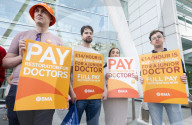 Striking junior Doctors on the BMA (British Medical Association) picket line outside University College Hospital, London, Great Britain 
11th August 2023.