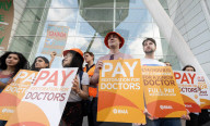 Striking junior Doctors on the BMA (British Medical Association) picket line outside University College Hospital, London, Great Britain 
11th August 2023.