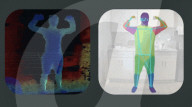 AI connected camera measures body fat and muscle for fitness programme.                           
