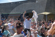 Fans watch England Vs Australia World Cup semi-final in Folkestone, United Kingdom. 