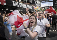 Fans watch Australia v England World Cup match BOXPARK in Croydon, UK