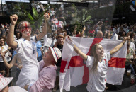 Fans watch Australia v England World Cup match BOXPARK in Croydon, UK