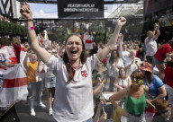 Fans watch Australia v England World Cup match BOXPARK in Croydon, UK