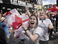 Fans watch Australia v England World Cup match BOXPARK in Croydon, UK