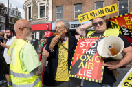 Anti-ULEZ protestors in Tooting Broadway London, Great Britain 
26th August 2023 

People campaigning to stop the ULEZ expansion which is due to commence on 29th August 2023 hold placards towards the traffic around Tooting Broadway