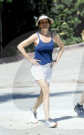 The X-Files actress Annabeth Gish, 52, looks unrecognizable from her usual glam Hollywood appearances as she enjoys a hike in the Hollywood Hills with stunt man husband Wade Allen.