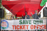 RMT March & Rally Against Ticket Office Closures in London, UK.