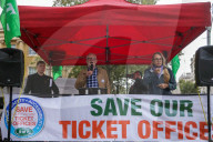 RMT March & Rally Against Ticket Office Closures in London, UK.