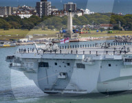 HMS Prince of Wales leaves Portsmouth, UK.
