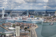 HMS Prince of Wales leaves Portsmouth, UK.
