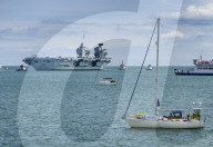 HMS Prince of Wales leaves Portsmouth, UK.