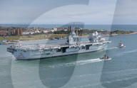HMS Prince of Wales leaves Portsmouth, UK.