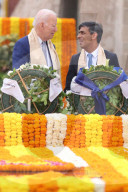 Prime Minister Rishi Sunak places a wreath at Raj Ghat