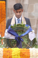 Prime Minister Rishi Sunak places a wreath at Raj Ghat