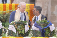 Prime Minister Rishi Sunak places a wreath at Raj Ghat