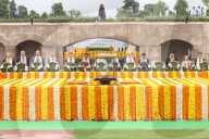 Prime Minister Rishi Sunak places a wreath at Raj Ghat