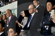 ROYALS - Prinzessin Akiko von Mikasa und Prinz Albert von Monaco am Rugby-WM-Spiel England - Japan im Stade de Nice