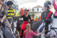 Annual fancy dress charity horse ride on Wimbledon common south west London, UK.