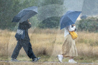 Wind and rain on Wimbledon Common south-west London