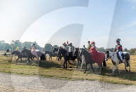 Annual fancy dress charity horse ride on Wimbledon common south west London, UK.