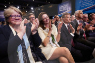 Cabinet ministers applauding as Prime minister Rishi Sunak makes his keynote speech