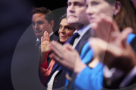 Cabinet ministers applauding as Prime minister Rishi Sunak makes his keynote speech