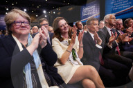 Cabinet ministers applauding as Prime minister Rishi Sunak makes his keynote speech