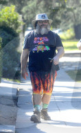 Jack Black, 54, looks unrecognizable as he hikes around his Los Feliz neighborhood with a friend on the afternoon of October 3, 2023