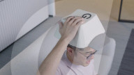 Hat that looks like a keyboard letter button can be used to type