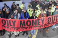 Extinction Rebellion Protest Energy Intelligence Forum in London, UK.