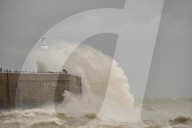 Folkestone Lighthouse Strom Waves, Folkstone, UK.