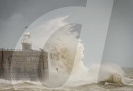 Folkestone Lighthouse Strom Waves, Folkstone, UK.