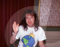 AC/DC ; ANGUS YOUNG ; Press conference ; at Tivoli's Garden, Copenhagen, Denmark ; 9 August 1991 ; Credit : Georges Amann /DALLE