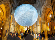 Museum of the Moon by Luke Jerram at Southwark Cathedral, London, UK.