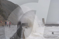 Surfers Enjoy Storm Babet in Folkestone, UK.