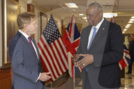 Defence Secretary Grant Shapps meets with the US Defence Secretary