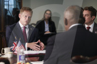 Defence Secretary Grant Shapps meets with the US Defence Secretary