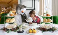 Snowman themed Afternoon Tea at Grosvenor House Hotel, London, UK.
