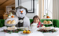 Snowman themed Afternoon Tea at Grosvenor House Hotel, London, UK.