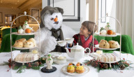 Snowman themed Afternoon Tea at Grosvenor House Hotel, London, UK.