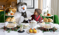 Snowman themed Afternoon Tea at Grosvenor House Hotel, London, UK.