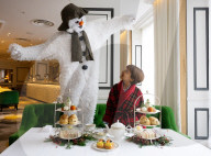 Snowman themed Afternoon Tea at Grosvenor House Hotel, London, UK.