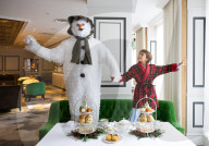 Snowman themed Afternoon Tea at Grosvenor House Hotel, London, UK.