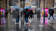 Raining in Soho, London, UK. 