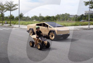 Wooden Tesla Cybertruck built as gift for Elon Musk