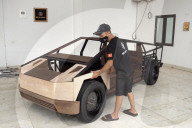 Wooden Tesla Cybertruck built as gift for Elon Musk
