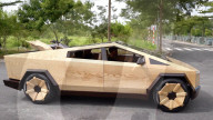 Wooden Tesla Cybertruck built as gift for Elon Musk