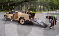 Wooden Tesla Cybertruck built as gift for Elon Musk