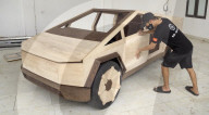 Wooden Tesla Cybertruck built as gift for Elon Musk