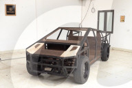 Wooden Tesla Cybertruck built as gift for Elon Musk